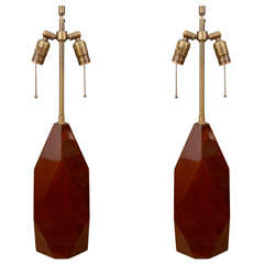 1970
s Solid Faceted Wood Lamps