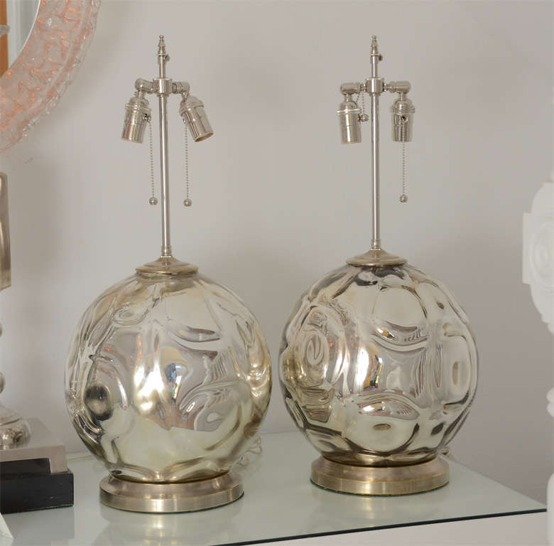 Pair of Round Textured Mercury Glass Lamps