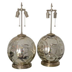 Pair of Round Textured Mercury Glass Lamps
