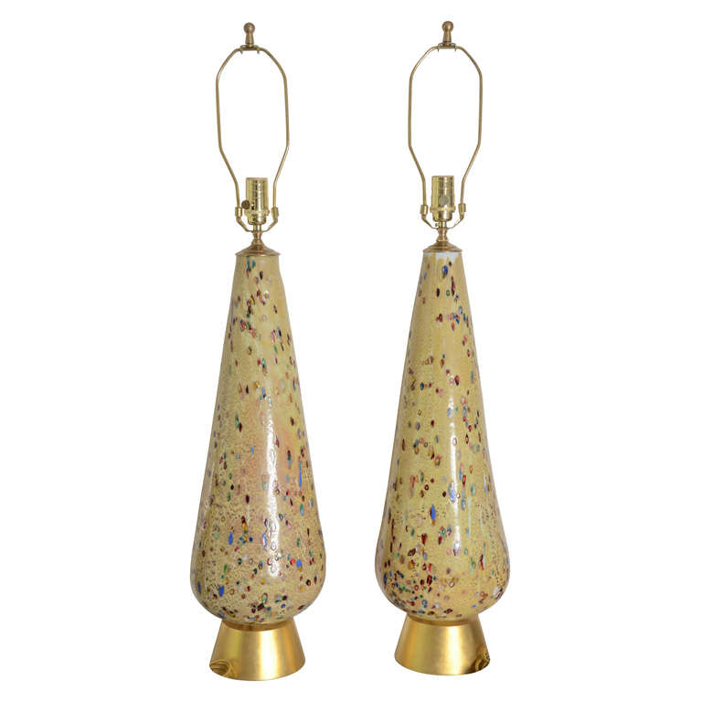 Pair of Fragmentatto Glass Lamps on Gilded Gold Bases
