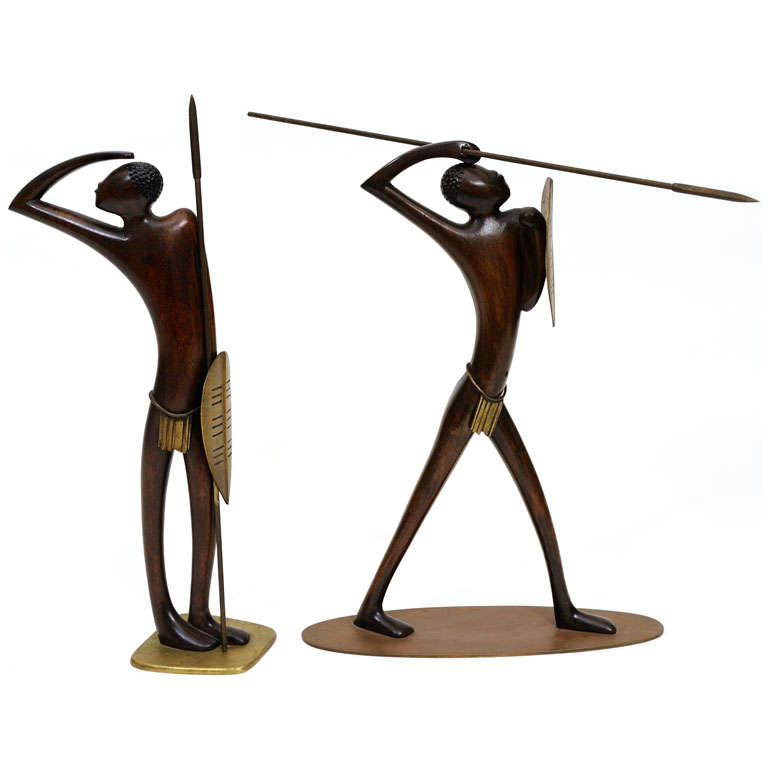 Pair of Highly Stylized Hagenauer African Warriors For Sale