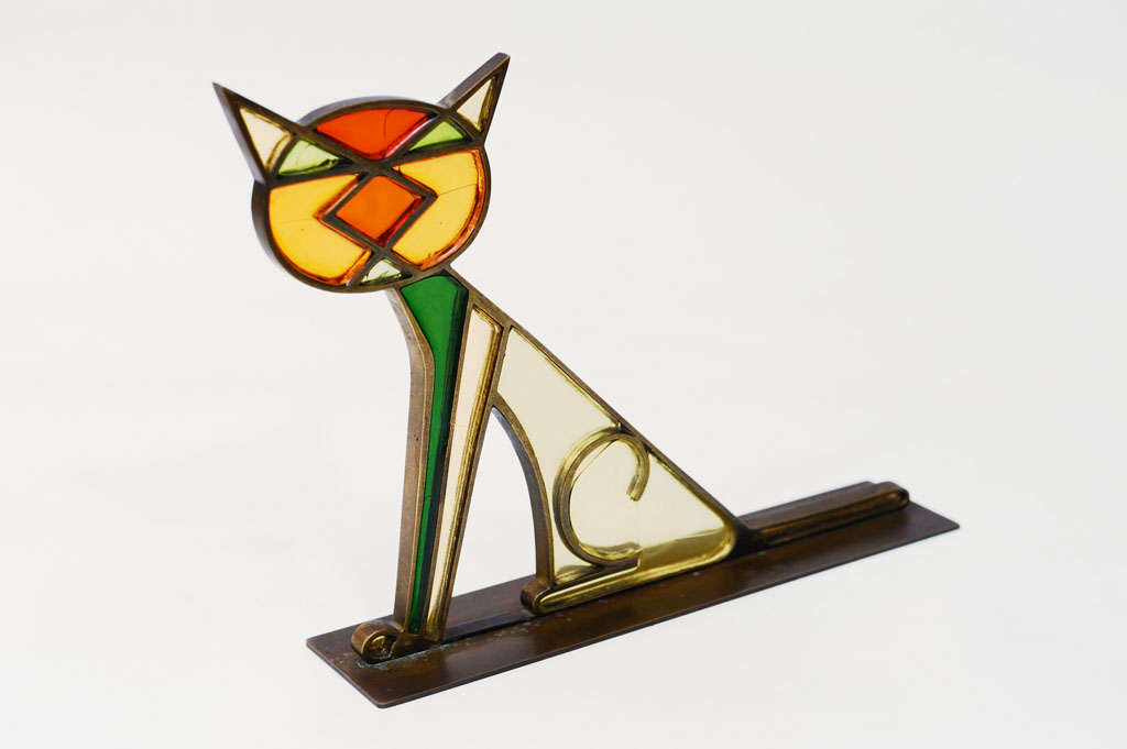 Austrian Hagenauer Bronze and Celluloid Cat For Sale