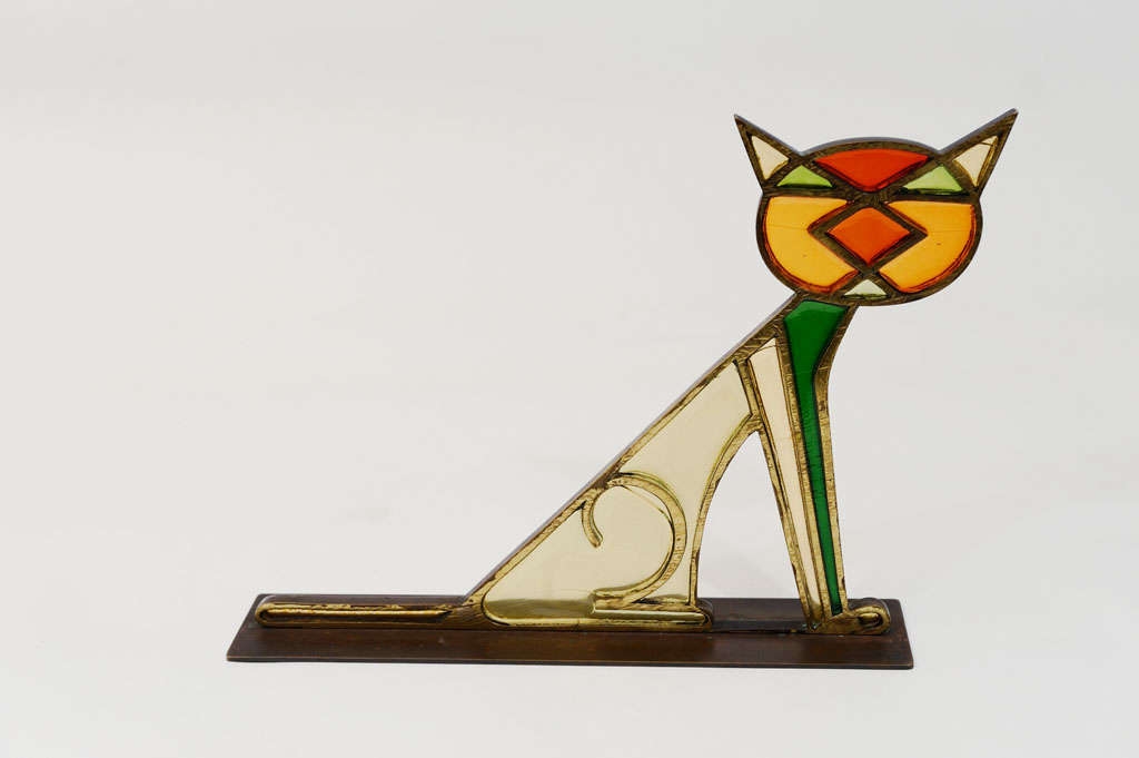 Mid-20th Century Hagenauer Bronze and Celluloid Cat For Sale