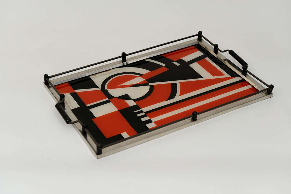 Art deco reverse painted glass tray. Another variation of 
