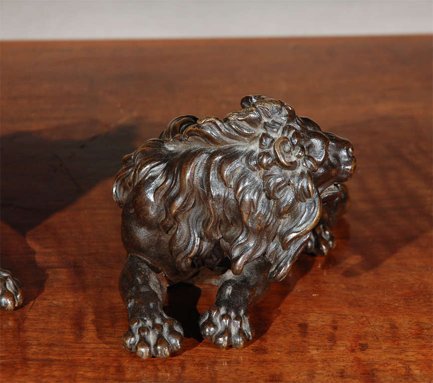 Cast 19th Century, French Tabletop Bronze Lions