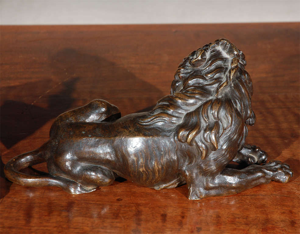 19th Century, French Tabletop Bronze Lions In Good Condition In Newport Beach, CA