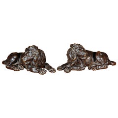 19th Century, French Tabletop Bronze Lions