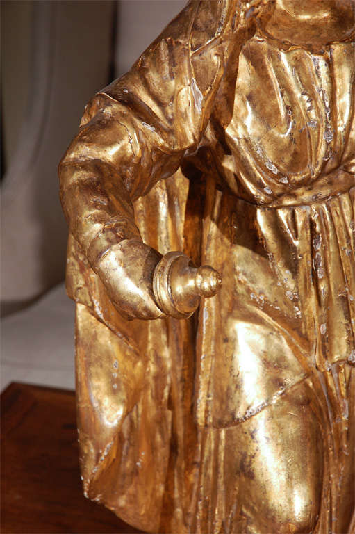 Hand-Carved 19th Century, Robed, Italian Giltwood Figures