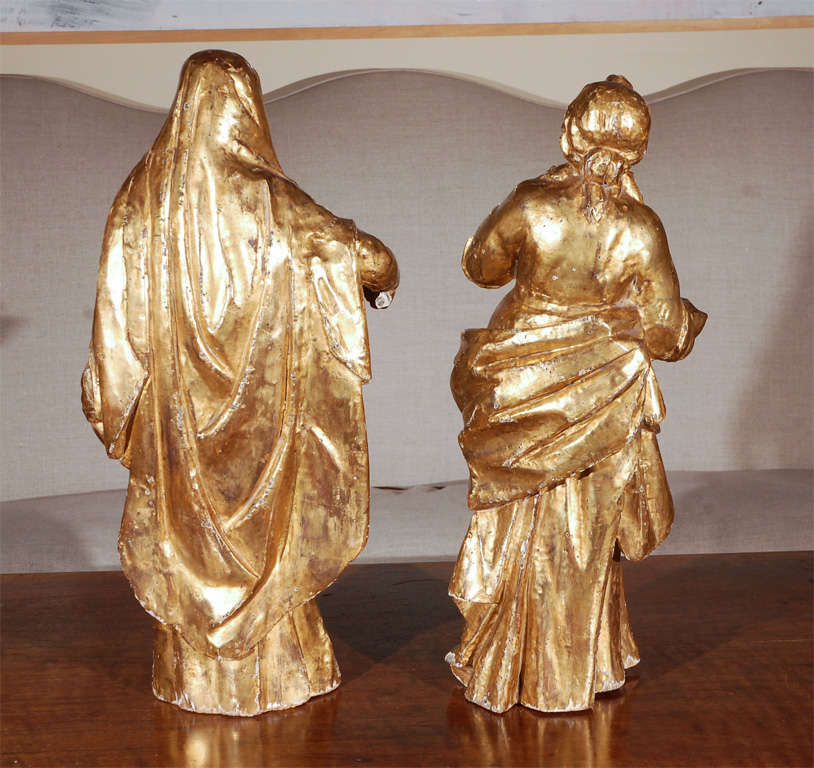 Wood 19th Century, Robed, Italian Giltwood Figures