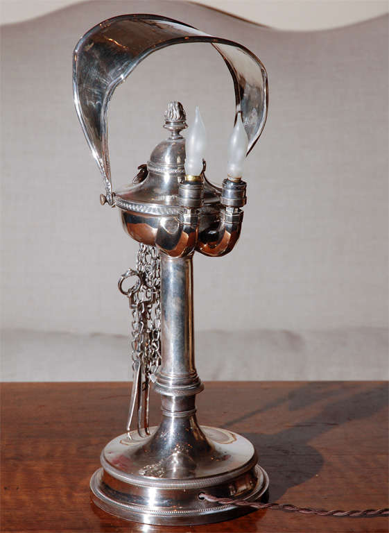 Silver Plated Gas Lamp Wired for Electricity In Excellent Condition For Sale In Newport Beach, CA