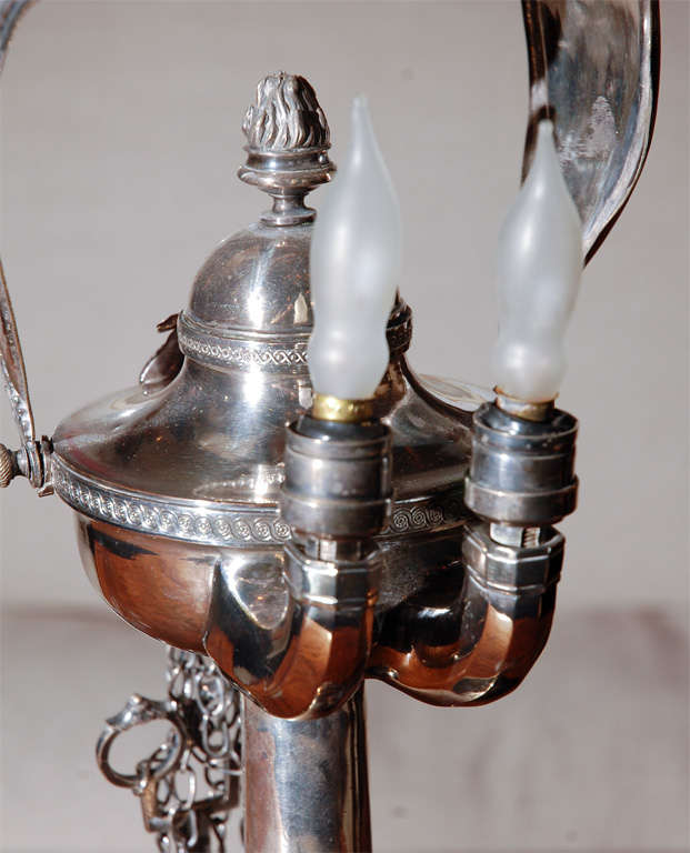 19th Century Silver Plated Gas Lamp Wired for Electricity For Sale