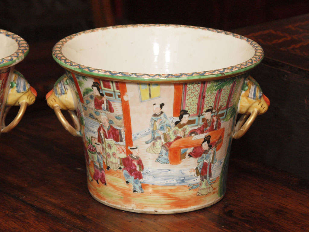 Chinese Early Rose Medallion Cache Pots