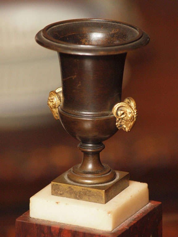 19th Century PAIR OF FRENCH ROUGE MARBLE AND BRONZE URNS For Sale