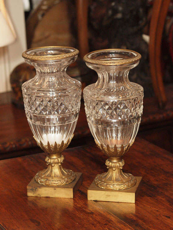 Pair Baccarat Bronze Mounted Vases