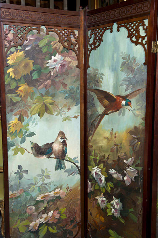 19th Century Four Panel  Painted  Folding Screen For Sale