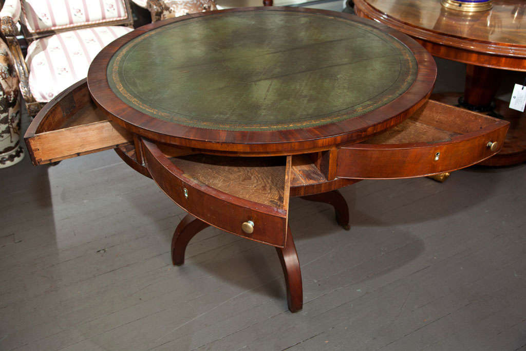 Mahogany Leather Top Revolving Drum Table