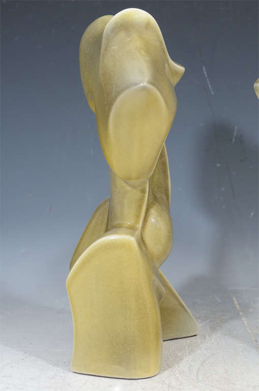 Pair of Mid Century Abstract Ceramic Sculptures by Heifetz 4