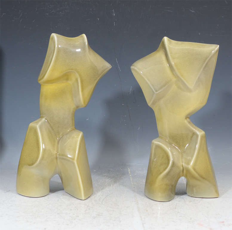 Pair of Mid Century Abstract Ceramic Sculptures by Heifetz 5