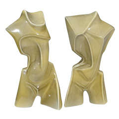 Pair of Mid Century Abstract Ceramic Sculptures by Heifetz