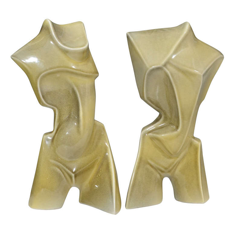 Pair of Mid Century Abstract Ceramic Sculptures by Heifetz
