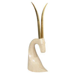 Mid Century Tessellated Stone and Brass Gazelle Bust