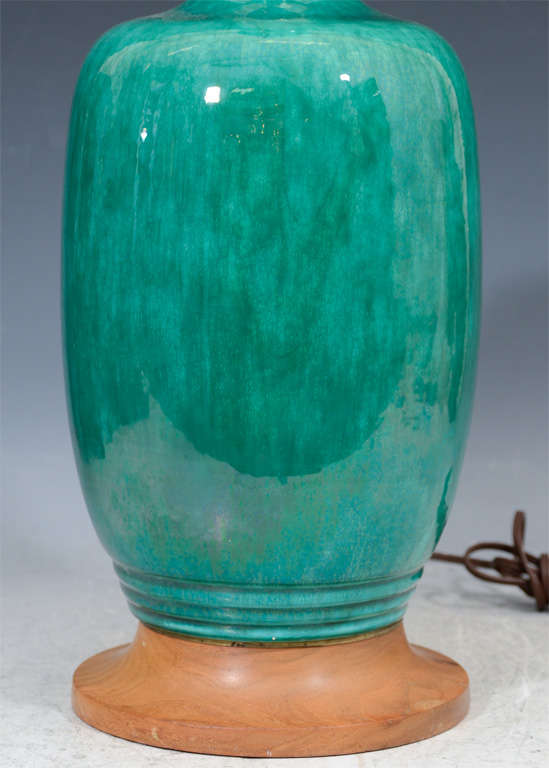 American Pair of Mid Century Turquoise Green Ceramic Lamps