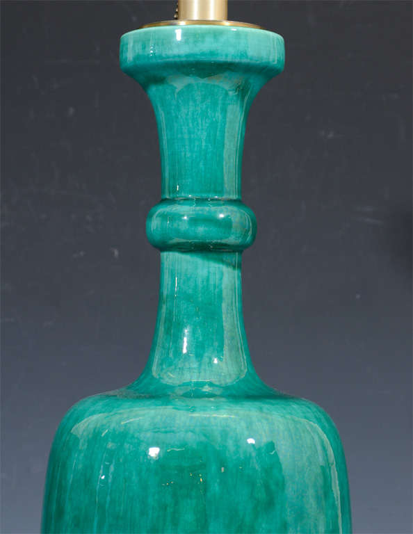 20th Century Pair of Mid Century Turquoise Green Ceramic Lamps