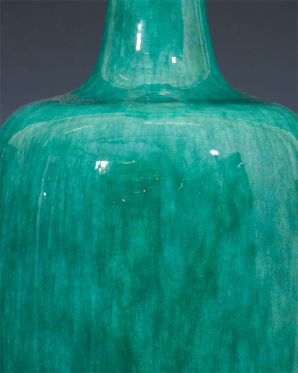 Pair of Mid Century Turquoise Green Ceramic Lamps 1