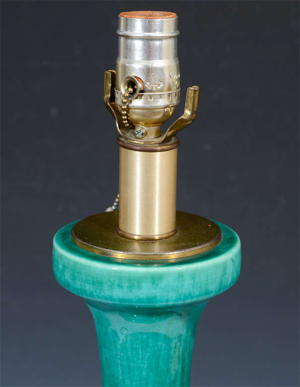 Pair of Mid Century Turquoise Green Ceramic Lamps 2