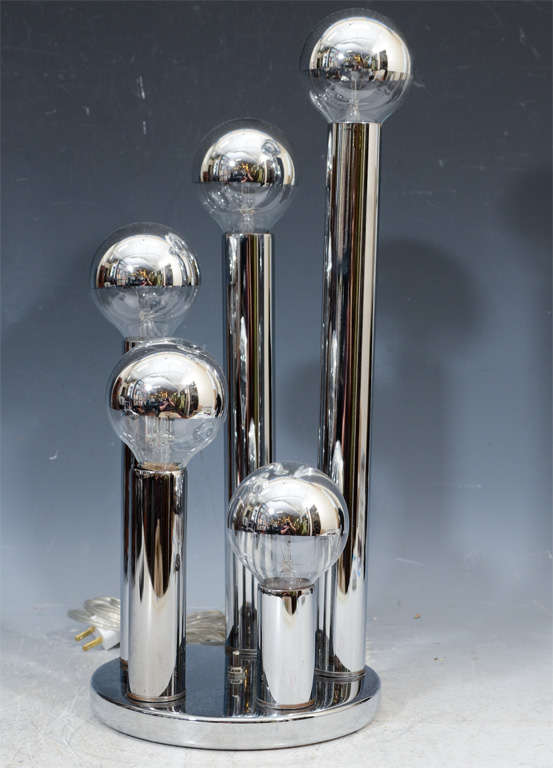 Pair of Mid Century "Pillar" Form Chrome Table Lamps