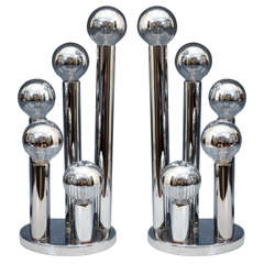 Pair of Mid Century "Pillar" Form Chrome Table Lamps
