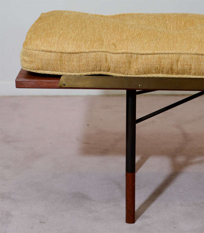 Textile Mid Century Danish Modern Long Bench Gold-Tone Cushion