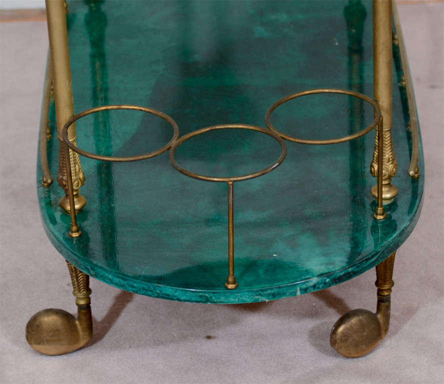 Mid Century Green Lacquered Goatskin Bar Cart by Aldo Tura In Good Condition In New York, NY