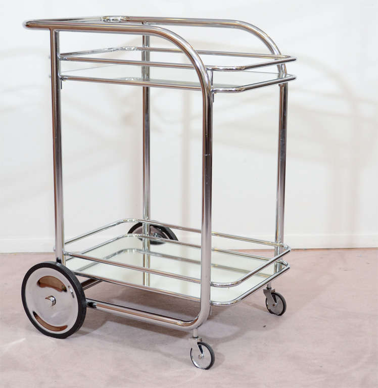 Mid Century Two-Tier Bar Cart in Chrome, Glass and Mirror