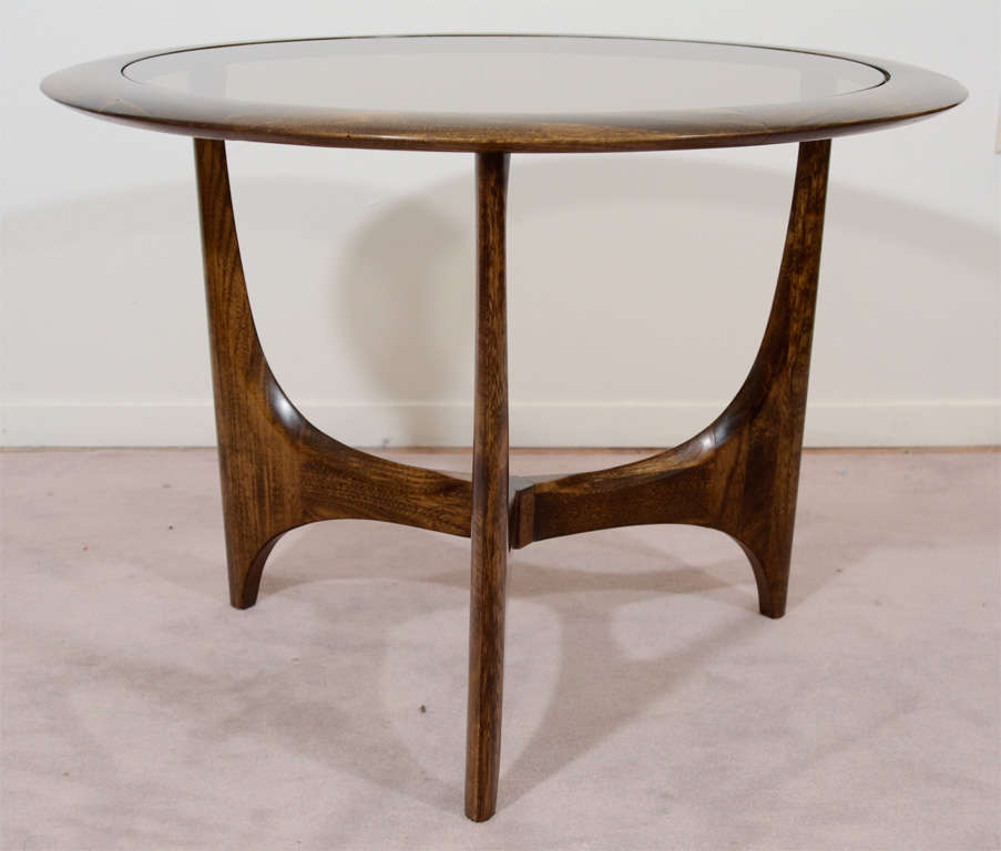 Wood Pair of Mid Century Circular Tripod Side Tables by Lane