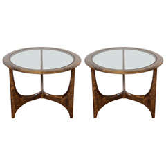 Pair of Mid Century Circular Tripod Side Tables by Lane