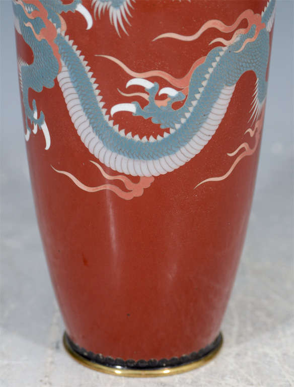 A 20th Century Japanese Red Cloisonne Vase with Dragons In Good Condition In New York, NY