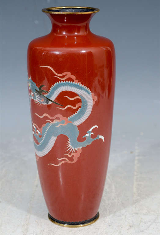 A 20th Century Japanese Red Cloisonne Vase with Dragons 3