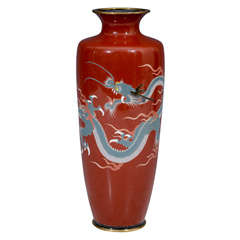 A 20th Century Japanese Red Cloisonne Vase with Dragons