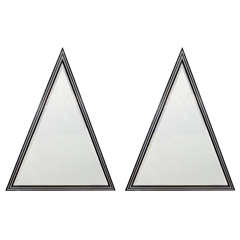Pair of Mid Century Triangular Mirrors in Black & Silver Frames