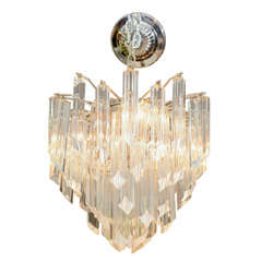 Mid Century Clear Faceted Glass Rod Chandelier by Camer