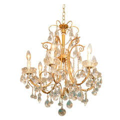 Mid Century Italian Gold-Washed Chandelier w/ Crystal Detailing