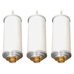 Set of Three Mid Century Milk Glass Canister Lanterns