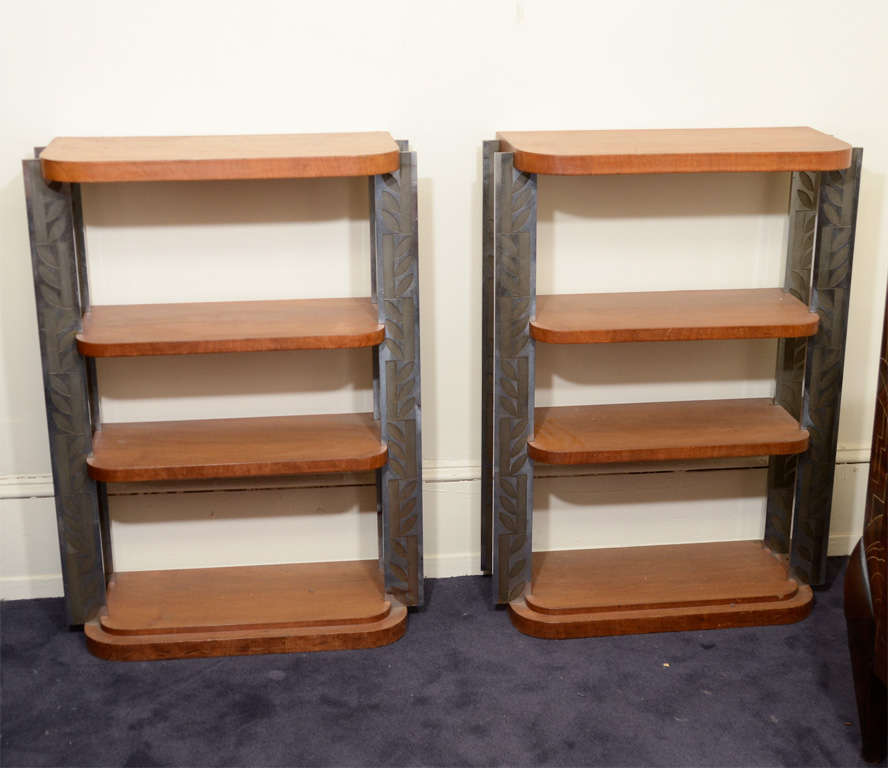 Pair of Art Deco Etched Steel Etageres by Edgar Brandt