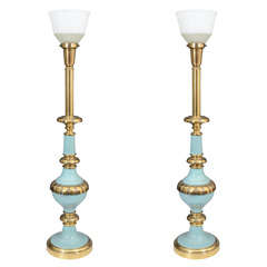 Pair of Mid Century Brass and Enamel Table Lamps by Stiffel