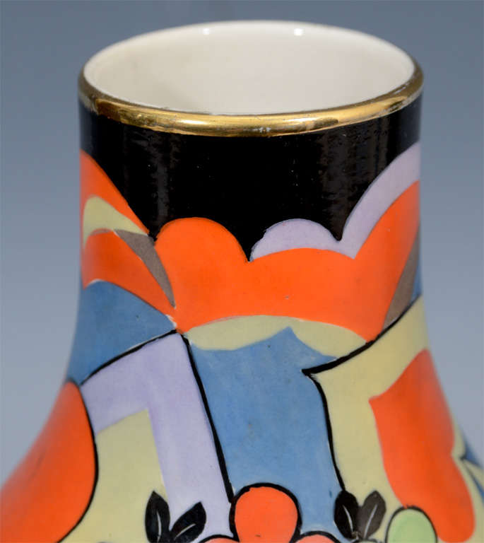 Japanese Art Deco Porcelain Vase with Flowers and Female Figures at 1stdibs