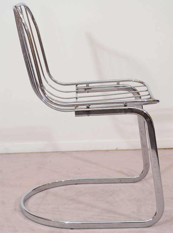 Pair of Mid Century Tubular Chrome Frame Chairs at 1stDibs