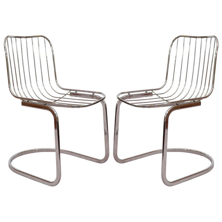 Pair of Mid Century Tubular Chrome Frame Chairs at 1stDibs