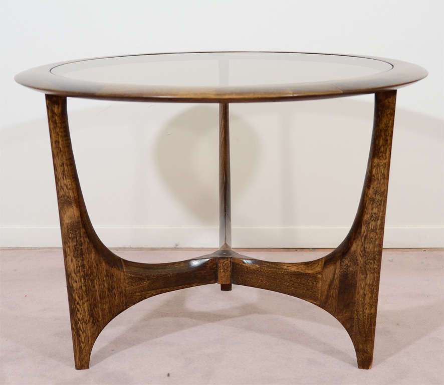 Pair of Mid Century Circular Tripod Side Tables by Lane at 1stDibs