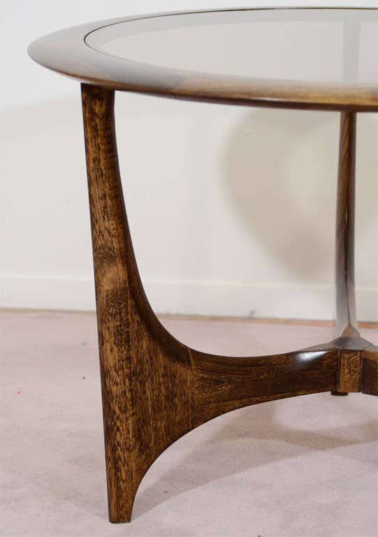 Pair of Mid Century Circular Tripod Side Tables by Lane at 1stDibs